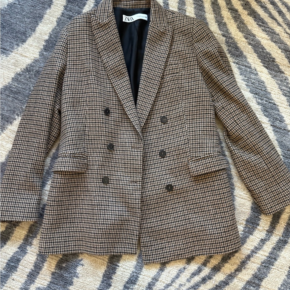 Zara Brown Wool Blazer Tailored Suit Jacket
